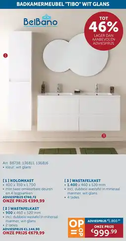 Zelfbouwmarkt Badkamermeubel Tibo Wit Glans aanbieding