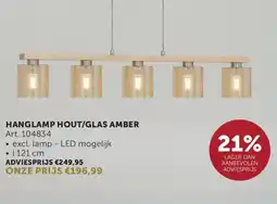 Zelfbouwmarkt Hanglamp Hout / Glas Amber aanbieding