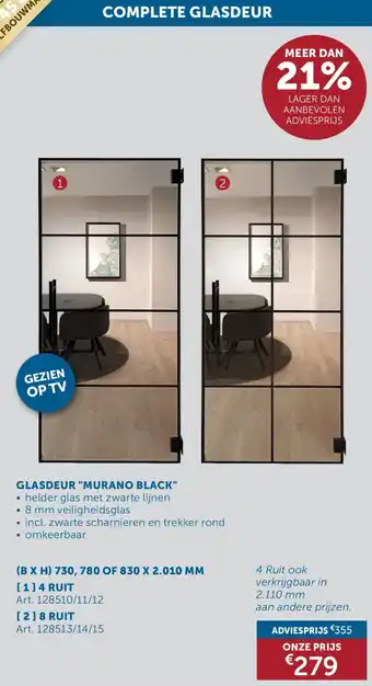 Zelfbouwmarkt Glasdeur Murano Black aanbieding