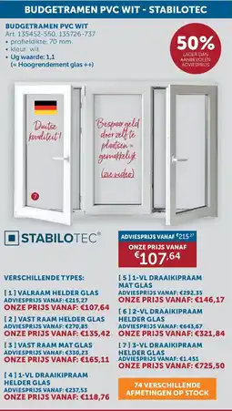 Zelfbouwmarkt Budgetramen PVC Wit Stabilotec aanbieding