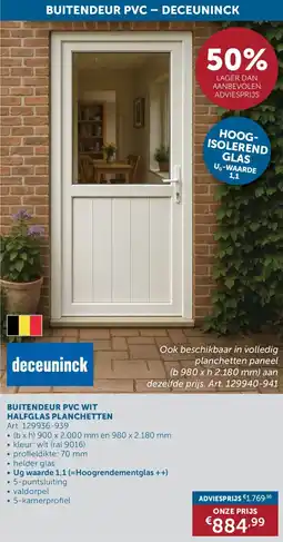 Zelfbouwmarkt Buitendeur PVC Wit Halfglas Planchetten aanbieding