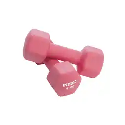 Decathlon Paar Zeshoekige Neopreen Halters Fitness INDIGO Roze 5 kg aanbieding