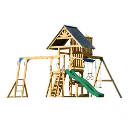 Decathlon Mitch Speeltoestel, Hout, 2 Schommels, trapeze en toren, Glijbaan Groen aanbieding
