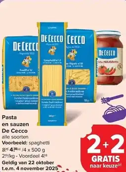 Carrefour Pasta en sauzen De Cecco aanbieding