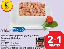 Carrefour Gekookte en gepelde grijze garnalen Carrefour Selection aanbieding