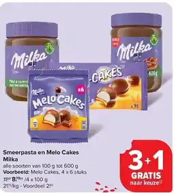 Carrefour Smeerpasta en Melo Cakes Milka aanbieding