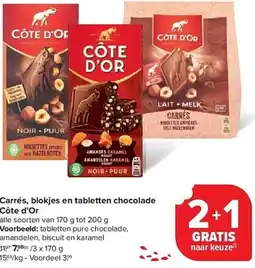 Carrefour Carrés, blokjes en tabletten chocolade Côte d'Or aanbieding