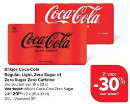 Carrefour Blikjes Coca-Cola Regular, Light, Zero Sugar of Zero Sugar Zero Caffeine aanbieding