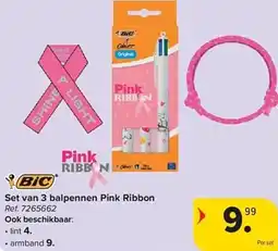 Carrefour Set van 3 balpennen Pink Ribbon aanbieding