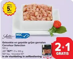 Carrefour Market Gekookte en gepelde grijze garnalen Carrefour Selection aanbieding