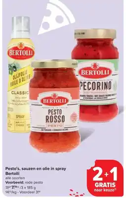 Carrefour Market Pesto's, sauzen en olie in spray Bertolli aanbieding
