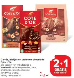 Carrefour Market Carrés, blokjes en tabletten chocolade Côte d'Or aanbieding