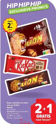Carrefour Market Reep, tabletten en balls Lion en KitKat Nestlé aanbieding