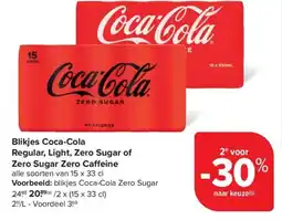 Carrefour Market Blikjes Coca-Cola Regular, Light, Zero Sugar of Zero Sugar Zero Caffeine aanbieding
