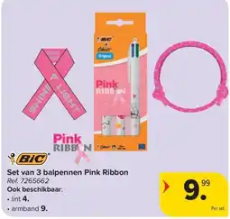Carrefour Market Set van 3 balpennen Pink Ribbon aanbieding
