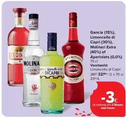Carrefour Gancia (15%), Limoncello di Capri (30%), Molinari Extra (40%) of Aperiniets (0,0%) aanbieding