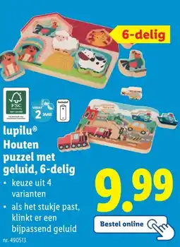 Lidl lupilu Houten puzzel met geluid, 6-delig aanbieding
