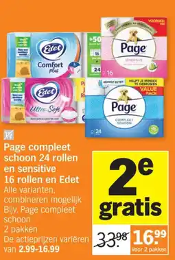 Albert Heijn Page compleet schoon 24 rollen en sensitive 16 rollen en Edet aanbieding