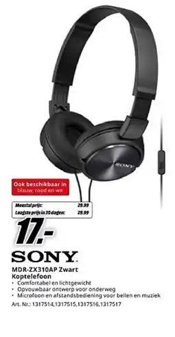 MediaMarkt Sony MDR-ZX310AP Zwart Koptelefoon aanbieding