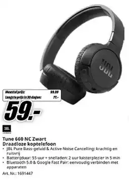 MediaMarkt JBL Tune 660 NC Zwart Draadloze koptelefoon aanbieding
