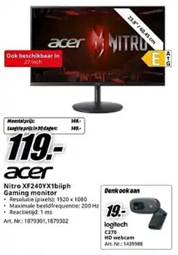 MediaMarkt acer Nitro XF240YX1biiph Gaming monitor aanbieding
