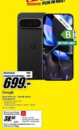 MediaMarkt Google Pixel 9 Pro XL - 128 GB Zwart Smartphone aanbieding