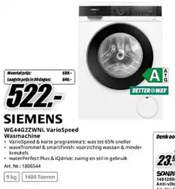 MediaMarkt Siemens WG44G2ZWNL VarioSpeed Wasmachine aanbieding