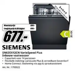 MediaMarkt Siemens SN63EX12CN VarioSpeed Plus Inbouw vaatwasser aanbieding