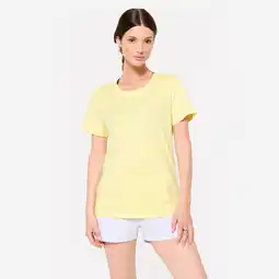 Decathlon Dames T-shirt met ronde hals katoen pastelgeel aanbieding