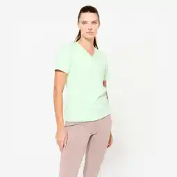Decathlon Fitness T-shirt voor dames katoen V-hals sorbetgroen aanbieding