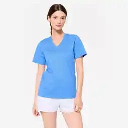 Decathlon Fitness-T-shirt voor dames V-hals katoen blauw aanbieding