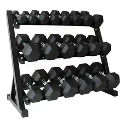 Decathlon 16 Hex dumbbell set van 2,5 tot 22,5 kg met rek – professioneel Fitness Tech aanbieding