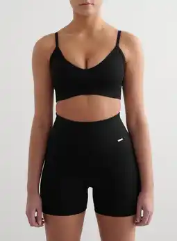 Decathlon Dames Yoga Sportbeha Geribbelde Naadloos Diepe Halslijn Zwart aanbieding
