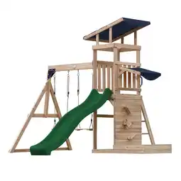 Decathlon Malik Speeltoestel, Hout, met 2 Schommels, Glijbaan Groen aanbieding