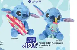Dreamland Pluche Stitch met Scrump of surfplank 35 cm aanbieding