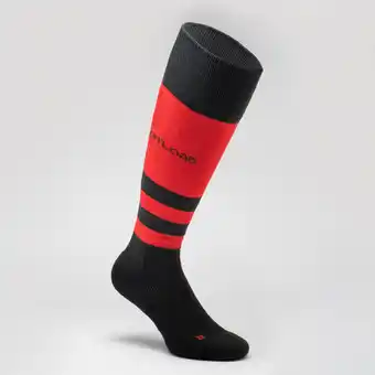 Decathlon Hoge rugbysokken heren R500 rood/zwart aanbieding