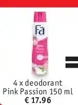 Kruidvat 4 x deodorant Pink Passion 150 ml aanbieding