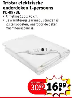 Kruidvat Tristar elektrische onderdeken 1-persoons aanbieding