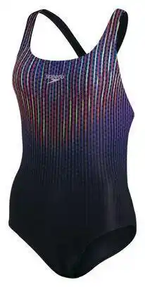Decathlon Speedo Placement Digital Powerback Women's 1 Piece Swimsuit Black aanbieding