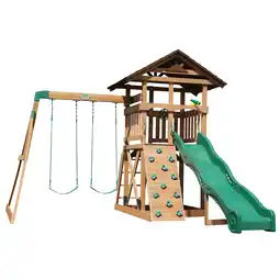 Decathlon Lightning Ridge Speeltoestel met dubbele Schommel, Glijbaan, Klimwand aanbieding