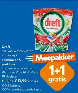 OKay Dreft vaatwastabletten Platinum Plus All-in-One 19 dosissen aanbieding