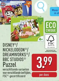 ALDI Disney/ nickelodeon/ dreamworks/ bbc studios puzzel aanbieding