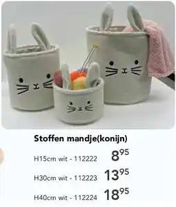Happyland Stoffen mandje(konijn) H15cm wit aanbieding