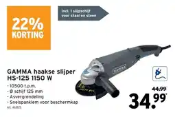 GAMMA GAMMA haakse slijper HS-125 1150 W aanbieding