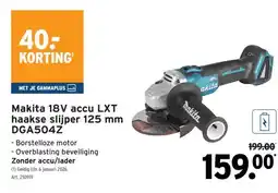 GAMMA Makita 18V accu LXT haakse slijper 125 mm DGA504Z aanbieding