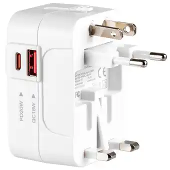 Decathlon Reisadapter Vayox VA0408 omvormer UK/US/EU/AU 20W USB-C aanbieding