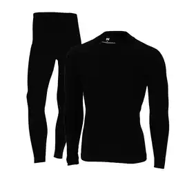 Decathlon Xtreme Thermoset Heren Merino Wol - Thermoshirt + Thermolegging - Zwart Melange aanbieding