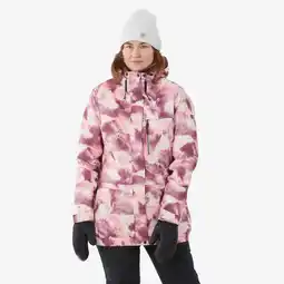 Decathlon Warme en ademende snowboardjas voor dames SNB 100 roze met dessin aanbieding