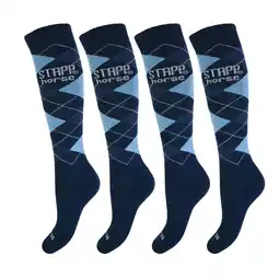 Decathlon Paardrijsokken 4-pack Ruit Marine / Lichtblauw / Jeans aanbieding