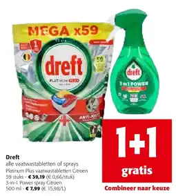 Colruyt Dreft Platinum Plus vaatwastabletten Citroen 59 stuks aanbieding